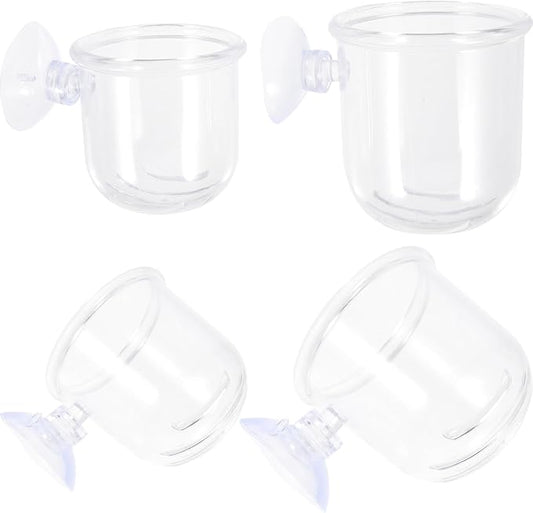 4pcs Aquarium Feeder Cups for Fish Tanks, Acrylic Worm Feeder and Water Glass Container Set, Small and Large Sizes, Betta Fish Tank Accessories for Automatic Feeding