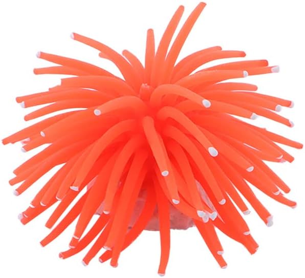 Artificial Aquarium Fish Tank Decoration, Silicone Coral Sea Anemone Fish Tank Ornament Underwater Plant Decor(Orange)