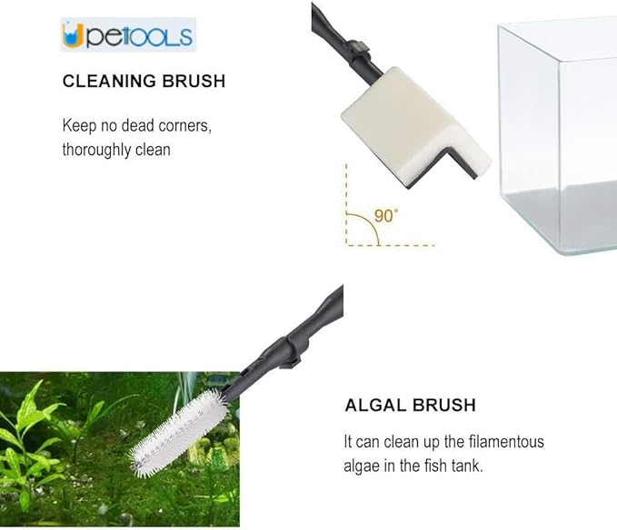 UPETTOOLS Aquarium Clean Tool 6 in 1 Fish Tank Cleaning Kit Algae Scraper Scrubber Pad Adjustable Long Handle Fish Tank Brush Cleaner Set