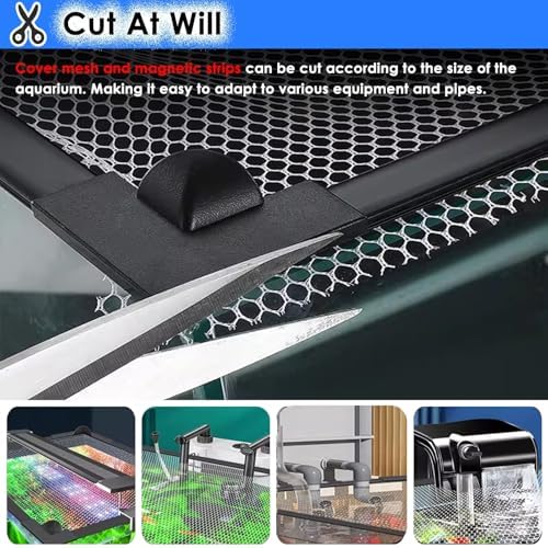 Aquarium Anti-Jump Net Cover with Ventilation Hood, Magnetic Top Lid for Fish Tanks, Custom Size (L55.1 x W23.6), Durable Protective Mesh Screen for Terrarium