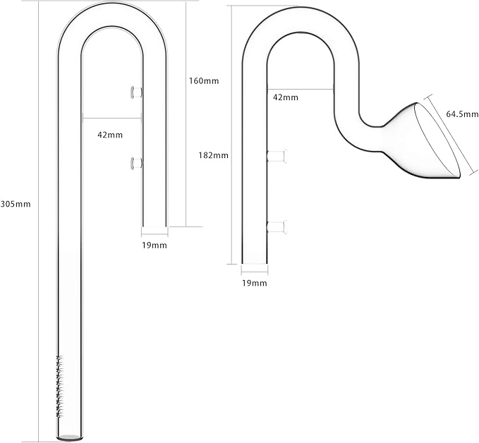 FZONE 20mm Aquarium Glass Lily Pipe Kits with Lily Inflow Lily Outflow and Brush for 3/4" ID (19/25mm) Tubing