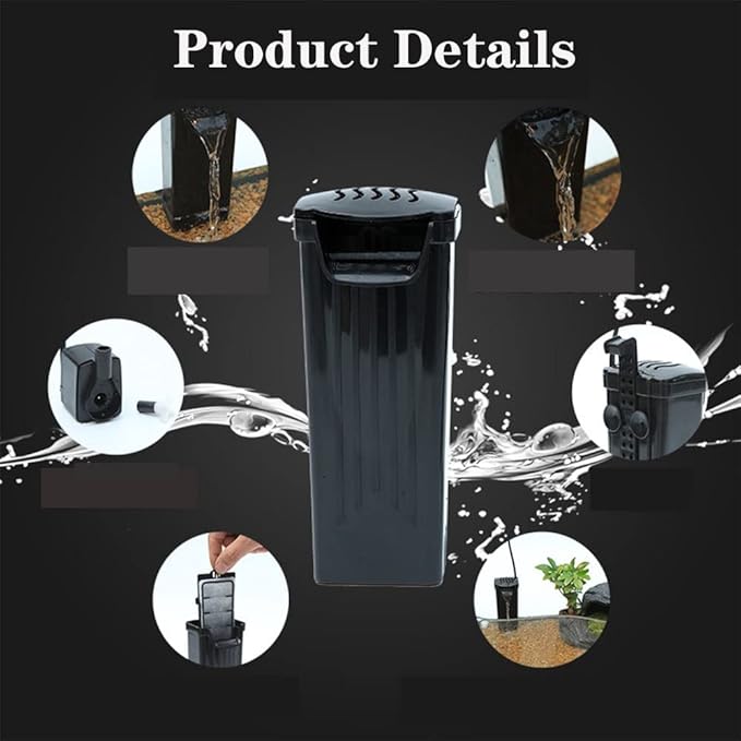 Aquarium Filter Fish Tank Filter for Turtle Tanks, Reptiles, Amphibians, Frog, Cichlids, Newt or Fish Tank Waterfall Flow Water Clean Pump (Black Filter)