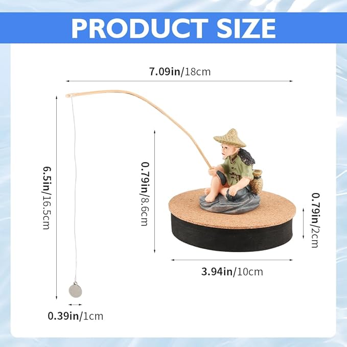 Resin Fisherman Aquarium Decor with Realistic Mini Fishing Rod, Sitting Fishing Figurines Floating Fish Tank Decorations, Fun Fish Feeder Aquarium Ornaments(Style 1)