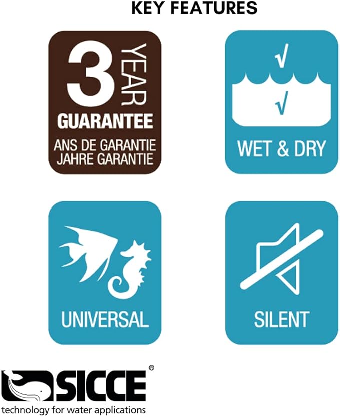 SICCE Syncra Silent NANO Multifunction 110 GPH Submersible Water Pump | Italian Made 2.8W Ultra Quiet Durable Aquarium Fish Tank, Fountain, Pond, Hydroponics, Terrarium Black | Freshwater & Saltwater