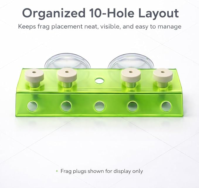 kcrygogo Fluorescent Green Coral Frag Holder Acrylic Coral Rack with Powerful Double Suction Cup Suitable for Household Fish Tanks (10 Plug Holes)