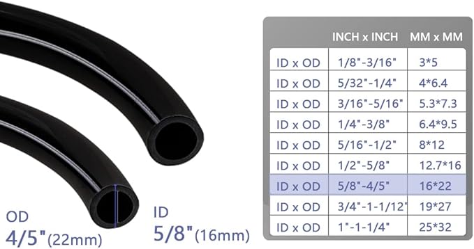 Feelers Black PVC Vinyl Tubing 5/8" ID x 7/8" OD Water Fish Tank Aquarium Air Line Lightweight Hose BPA Free, 16.4 Feet