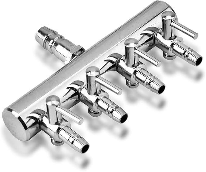 Joyzan Air Splitter Flow Control Valve, Aquarium Flow Gang Lever Pump Distributor 4 Way Stainless Steel Fish Tank Manifolds Multi Port T Shaped Line Metal Regulator Connector Airline Tubing Hose