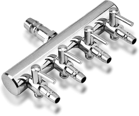 Joyzan Air Splitter Flow Control Valve, Aquarium Flow Gang Lever Pump Distributor 4 Way Stainless Steel Fish Tank Manifolds Multi Port T Shaped Line Metal Regulator Connector Airline Tubing Hose