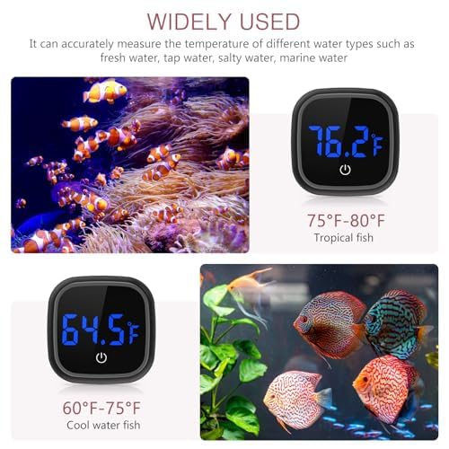 LOFICOPER LED Digital Aquarium Thermometer, Stick-on Fish Tank Thermometer with Built-in Battery, for Fish, Axolotl, Turtle, Reptiles