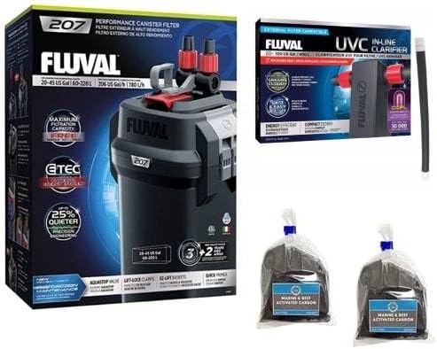 Fluval 207 Canister Filter w/Fluval UVC in-Line Clarifier Bundle (4 Items)
