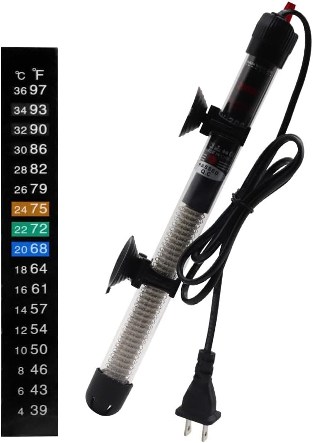 Aquarium Heater 25W 50W 100W 200W 300W Auto Submersible Heater Thermostat Fish Tank Heater with Suction Cups Thermometer Sticker Submersible Heater (100W)