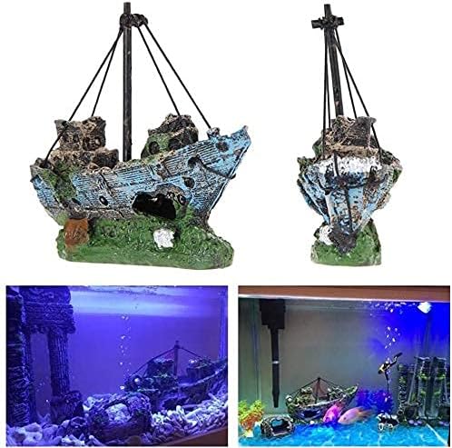 Superdream Resin Fishing Boat Aquarium Ornament Plastic Decoration Sunken Pirate Ship Theme