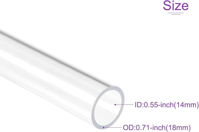 DMiotech 14mm x 18mm 20" Clear Acrylic Pipe Rigid Plastic Tubing for Aquarium Water Pipe, Water Cooling System, Plumbing