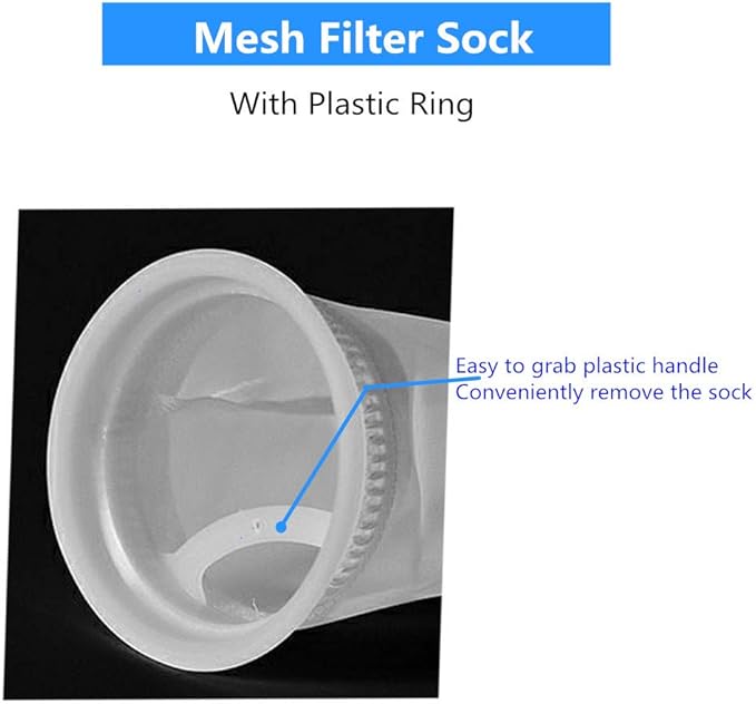 2 Pack 4 Inch Ring 200 Micron Mesh Filter Socks by 9 Inch Long, Short Bag Nylon 4 Inch Filter Bags for Aquarium Marine Reef Sump