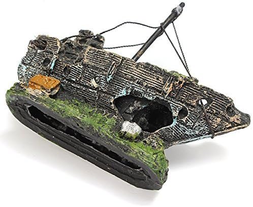 Superdream Resin Fishing Boat Aquarium Ornament Plastic Decoration Sunken Pirate Ship Theme