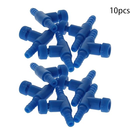MroMax Aquarium 2 Way Air Line Plastic Regulator Connector for Fish Tank Pump 4mm/0.16", Blue 10 Pcs