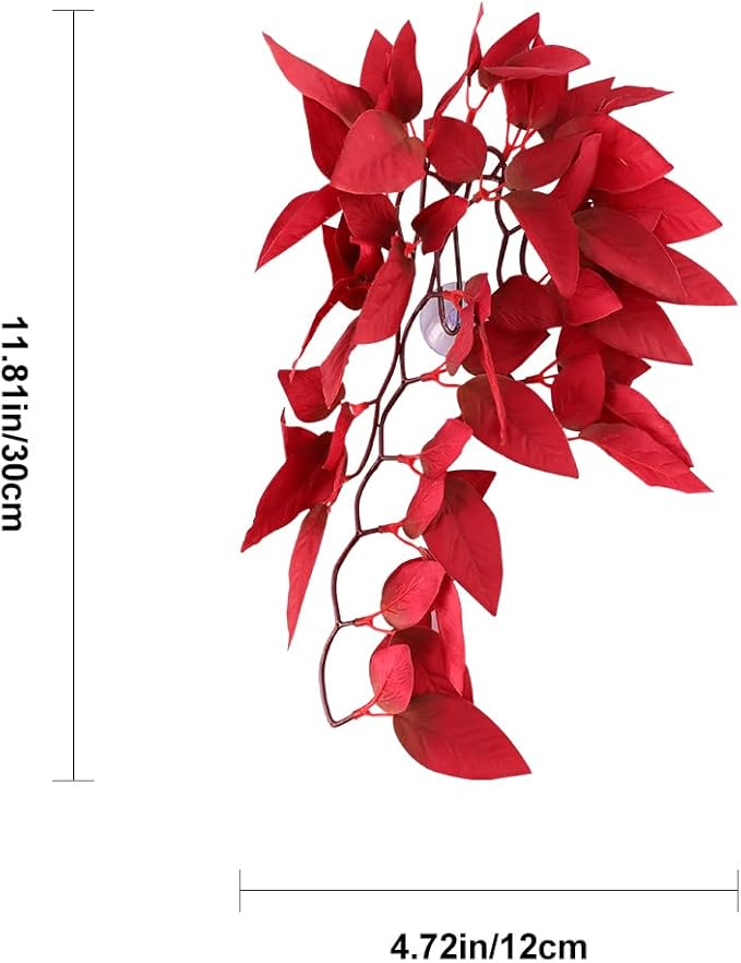 iplusmile Reptile Artificial Hanging Silk Plants with Suction Cup, Terrarium Tank Fake Plants Habitat Decorations for Indoor Bearded Dragon Hermit Crab Lizard Snake Geckos, Red