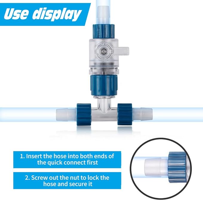 MiOYOOW Aquarium Hose Valve, 3-Way Aquarium Filter Connector Fish Tank Hose Adapter with Quick Release for 12MM/16MM/20MM Water Pipe