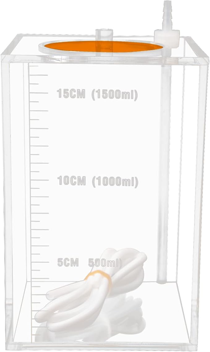 Aquarium Choice Acryli Made Liquid Storage Bucket Dosing Pump Reservoir Container (4.25 * 4.25 * 6.5 Inch;1500ml/1.5L（Orange Version)