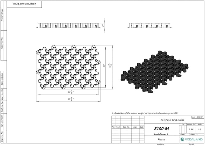 Standartpark Vodaland Permeable Pavers - EasyPave Grass & Gravel Driveway Grid - Load Class A-D, 100% Recycled Plastic Pavers, 2" Depth, 4950 Sq Ft/ 1920 Units, Gray