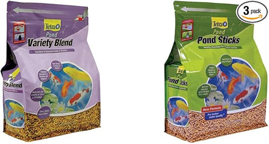 TetraPond Variety Blend, Pond Fish Food, for Goldfish and Koi Yellow 2.25 Pound (Pack of 1) and TetraPond Pond Sticks, Pond Fish Food, for Goldfish and Koi, 1.72 Pounds