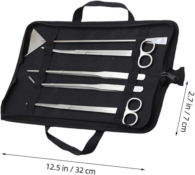 Kisangel 5pcs Aquarium Aquascaping Tool Stainless Steel Scissors Tweezers and Sand Scraper for Freshwater and Plant Maintenance Canvas Bag