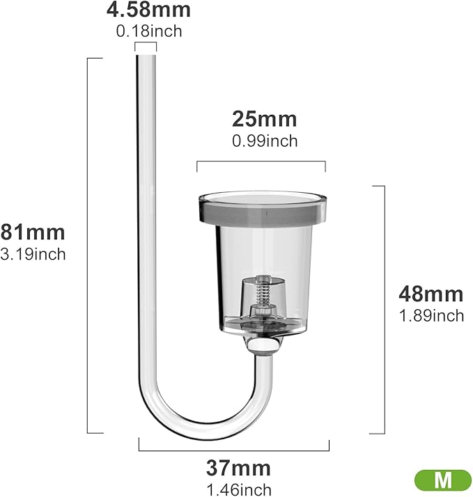 FZONE Acrylic Aquarium CO₂ Diffuser with Built-in Check Valve & Bubble Counter, Syringe & Suction Cup – Fine Bubble CO₂ Delivery for Planted Tanks (M-25mm)