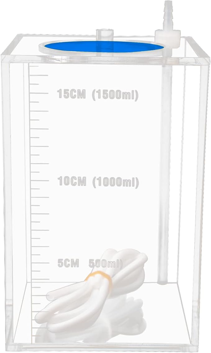 Aquarium Choice Acryli Made Liquid Storage Bucket Dosing Pump Reservoir Container (4.25 * 4.25 * 6.5 Inch;1500ml/1.5L（Blue Version)
