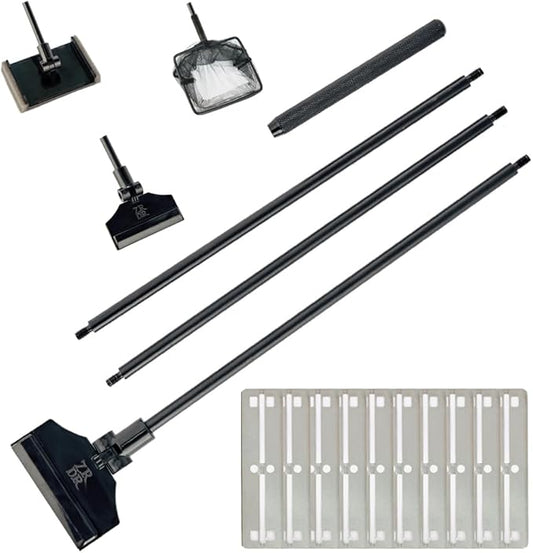 Stainless Steel Algae Scraper Aquarium Cleaning Tool for Glass Aquariums, Including Algae Scraper, Sponge Pad, Fish Net, Cleaning Brush, Adjustable Length, Durable, Does Not Hurt The Fish Tank