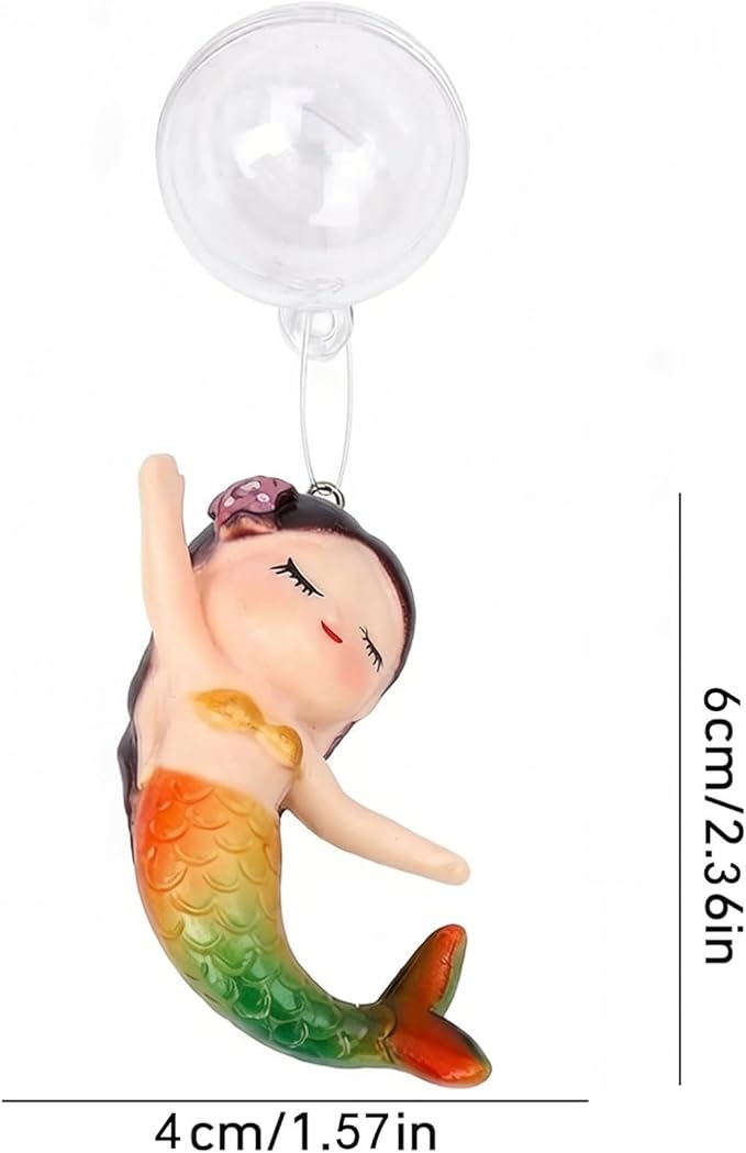 Floating Mermaid Aquarium Ornament, Handcrafted Cute Mermaid Statue with Floating Ball, Colorful PVC Resin Fish Tank Decor for Home Aquariums & Desktop Water Features (Colorful)