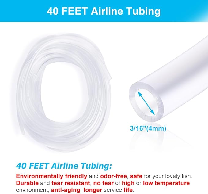 DaToo Aquarium Air Pump Standard Accessories 40ft Airline Tubing 6 Air Stones 6 Check Valves for DaToo Air Pumps Fish Tank Hydroponic Systems Pond