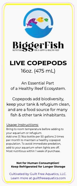 BiggerFish Live Copepods for Fish and Marine Invertebrates, 16oz, Provides Vital Biodiversity and Nutrition for a Healthy Saltwater Reef Aquarium Ecosystem
