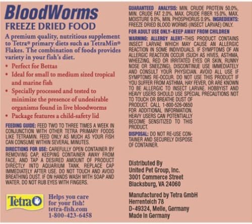 Tetra BloodWorms 0.25 Oz, Freeze-Dried Food for Freshwater and Saltwater Fish, Seafood (Pack of 1)