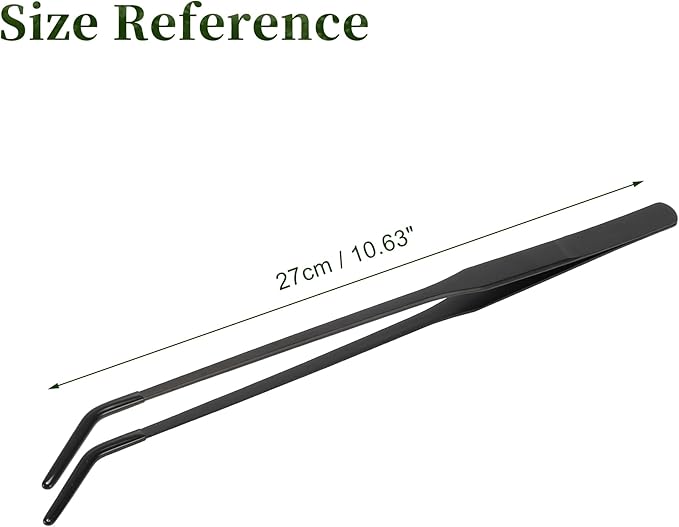 Reptile Feeding Tongs, Stainless Steel Lizard Feeding Tongs, Aquarium Curved Feeding Tweezers for Reptiles with Rubber Tip, Terrarium Feeding Tongs for Gecko, 10.63" Length, Black