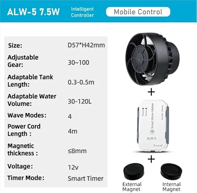 Jebao Upgraded ALW Series WIFI Smart Wave Maker Broad Flow Style Reef Fish Aquarium Powerhead Pump ALW-5