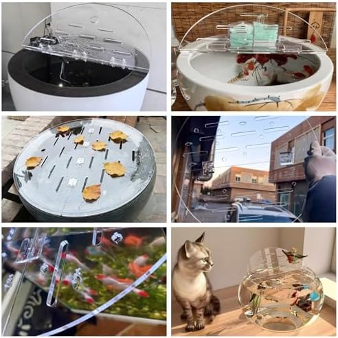 Cat-Proof Acrylic Lid for Round Aquarium, Customizable Anti-Jump Fish Tank Cover with Hole & Hinges, Foldable Top for Easy Access, Durable & Safe Solution