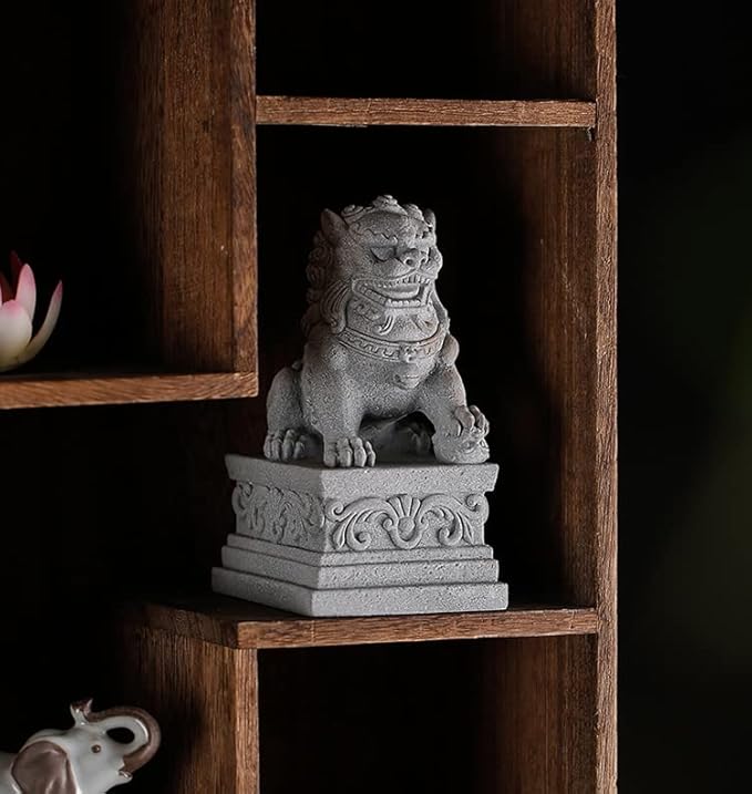 livelyfish Large Asian Fu Foo Dogs Statues A Pair of Two Guardian Lion Sandstone Figurine Pets Fish Tank Aquarium Landscape Ornaments Accessories Feng Shui Decorations, XL