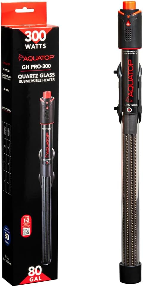Aquatop 300W GH PRO Submersible Quartz Aquarium Heater – Adjustable Temperature Control, Durable Quartz Glass, Ideal for Freshwater & Marine Fish Tanks Up to 80 Gallons, GHPRO-300W