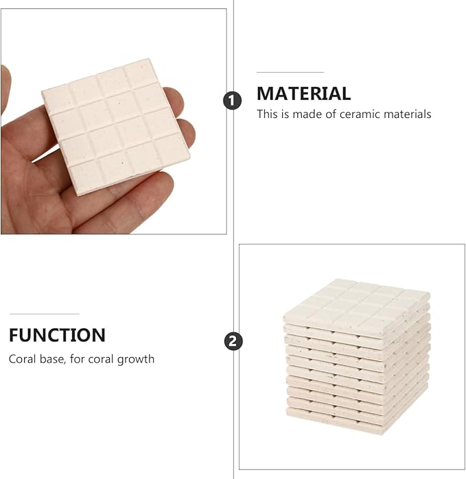 Ipetboom Frag Disks Coral Frag Plugs Support Bases for Fish Tank Aquarium Ceramic Coral Mount Plates 1.96In Square Aquarium Accessories