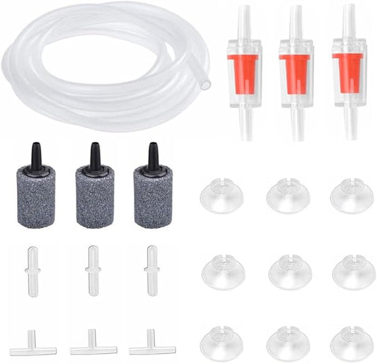 20FT Feet Airline Tubing Standard Aquarium Air Pump Accessories with Air Stones, Check Valves, Suction Cups and Connectors