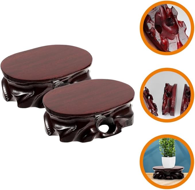 Uonlytech 2pcs Vase Crafts Stable Chinese Table Furniture Figurine for Flower Bases Riser Lamp Home Pot Office Stand Wooden Oval Decoration Wood Base Teapot Aquarium Oriental Statue Display