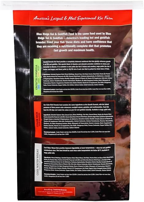 Blue Ridge Koi Fish Food 25lb - Koi Food Color Growth Formula, Goldfish Food, Premium Fish Food for Ponds, Ponds Fish Food, Floating Pond Pellets