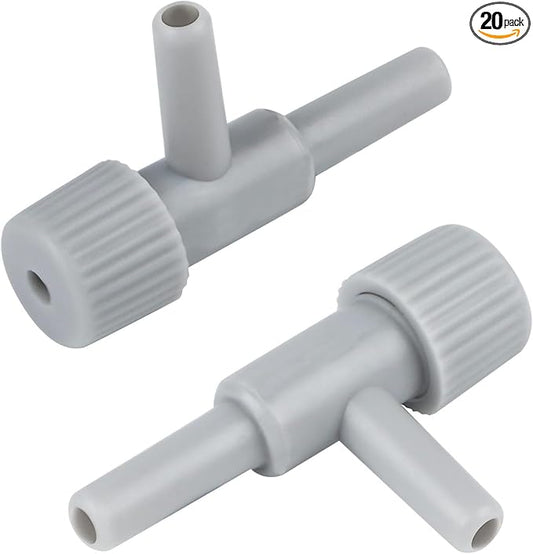 Pawfly Aquarium Air Control Valves Single Way Plastic Air Regulators for Aquarium Air Pump Fish Tank Air Flow Control Valves for 3/16" ID Airline Tubing Adjustable Hose Connectors, 20 Pack