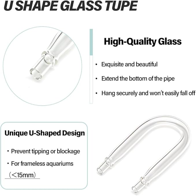 LINLAN 2-Piece Aquarium Glass U-Tube Connector, Anti-Kink Design,for 5/16 inch (4mm) ID Air Hose,Fits Air Pumps & CO2 Diffusers，Accessory for Rimless Aquariums