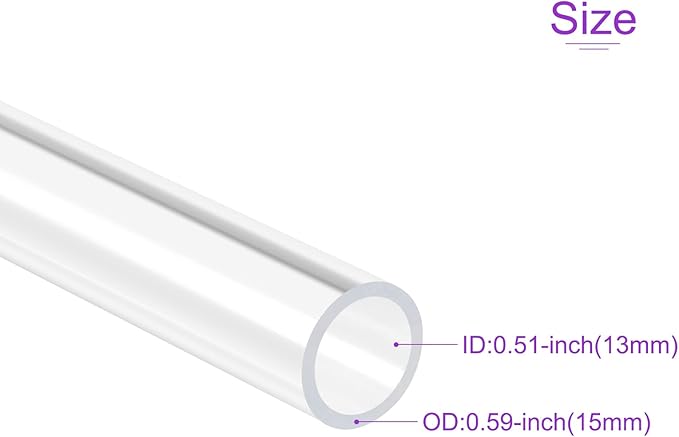 DMiotech 13mm x 15mm 20" Clear Acrylic Pipe Rigid Plastic Tubing for Aquarium Water Pipe, Water Cooling System, Plumbing