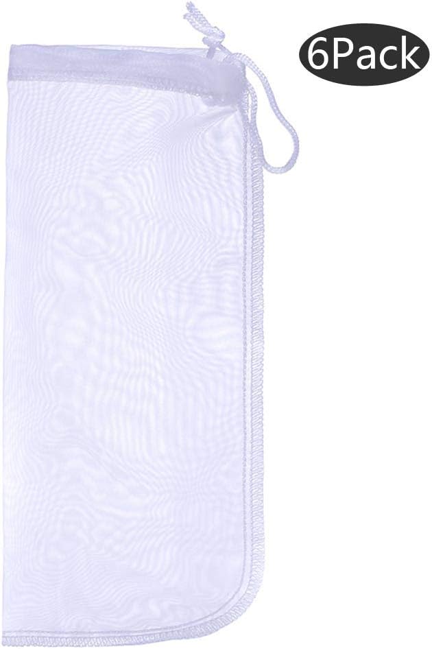 ALEGI Media Filter Bag Aquarium Extra Fine,Reusable 180 Micron Drawstring Mesh Filter Bags for Very Fine Resins Filter (10"*3.9" (6 Pack))