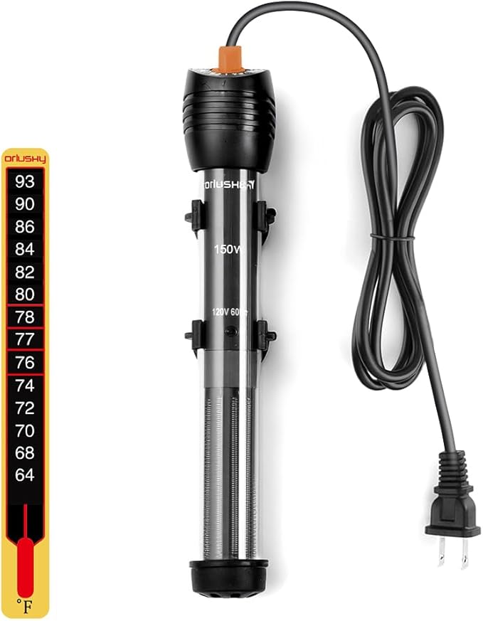 Orlushy Submersible Aquarium Heater, Adjustable Fish Tahk Heater with Free Thermometer Suitable for Marine Saltwater and Freshwater