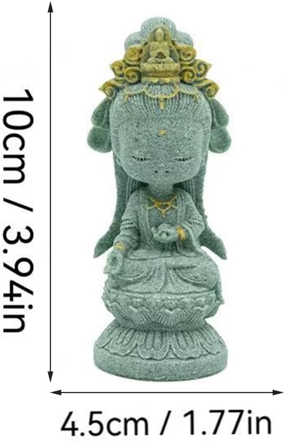 livelyfish Small Guanyin Buddha Statue Quanyin Figurine Sandstone Decorative for Fish Tank Aquarium Decor, Gold