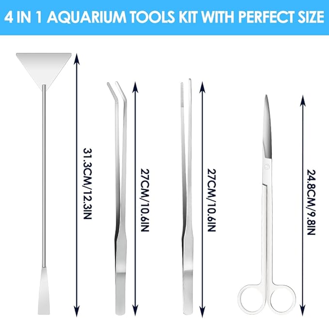 Gutsdoor Aquascape Tools Aquarium Kit, 4PCS Long Aquascaping Tools Stainless Steel Aquatic Plants Set for Fish Tank, Aquarium Plant Trimming