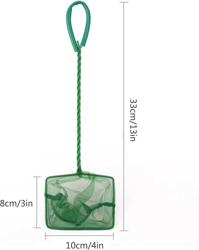 Fish Net 4" Fine Green Filter for Small Fish Tanks Catch Net with Comfortable